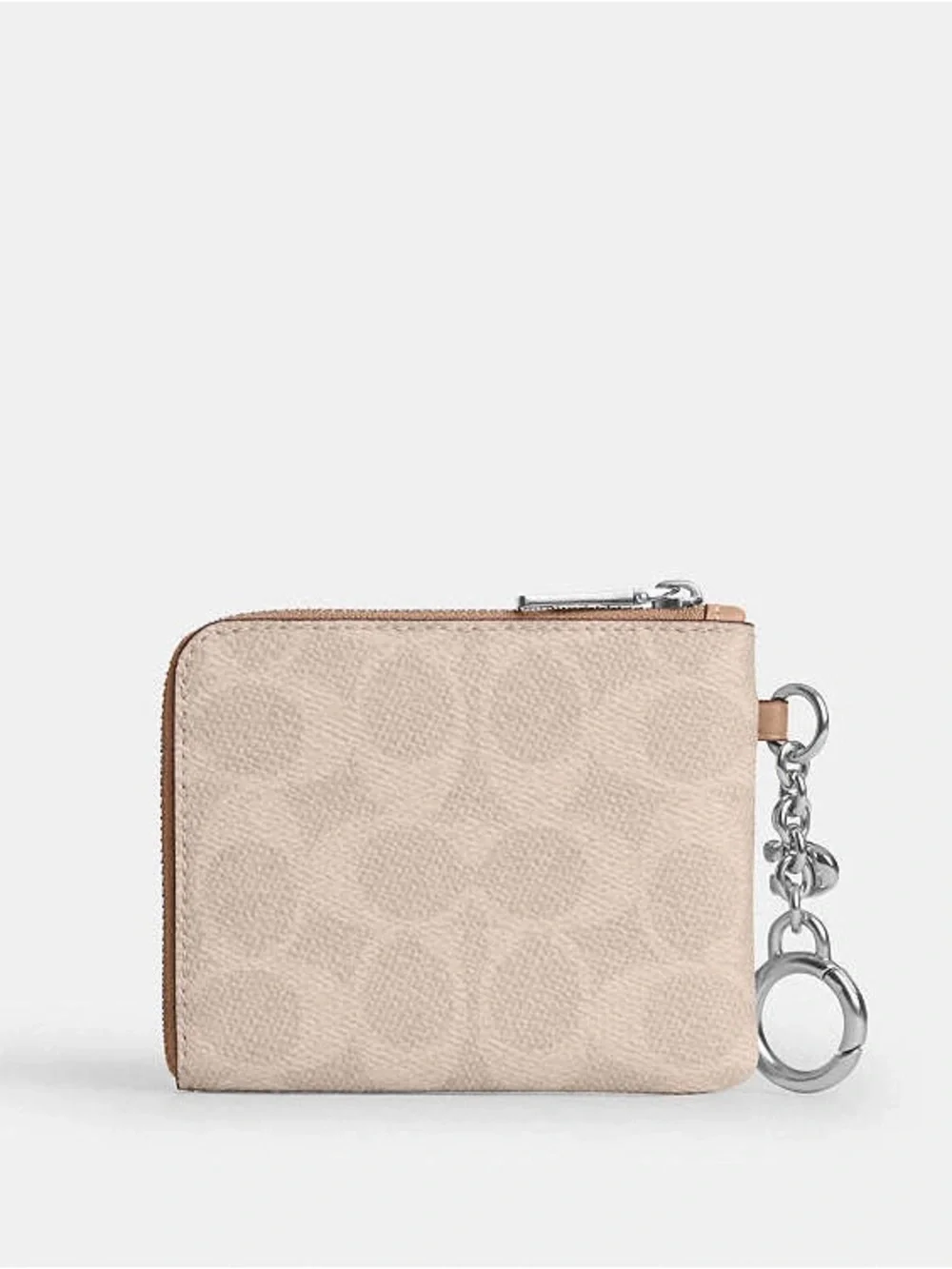 Coach Beige Signature Corner Zip Card Case Wallet Keychain - New